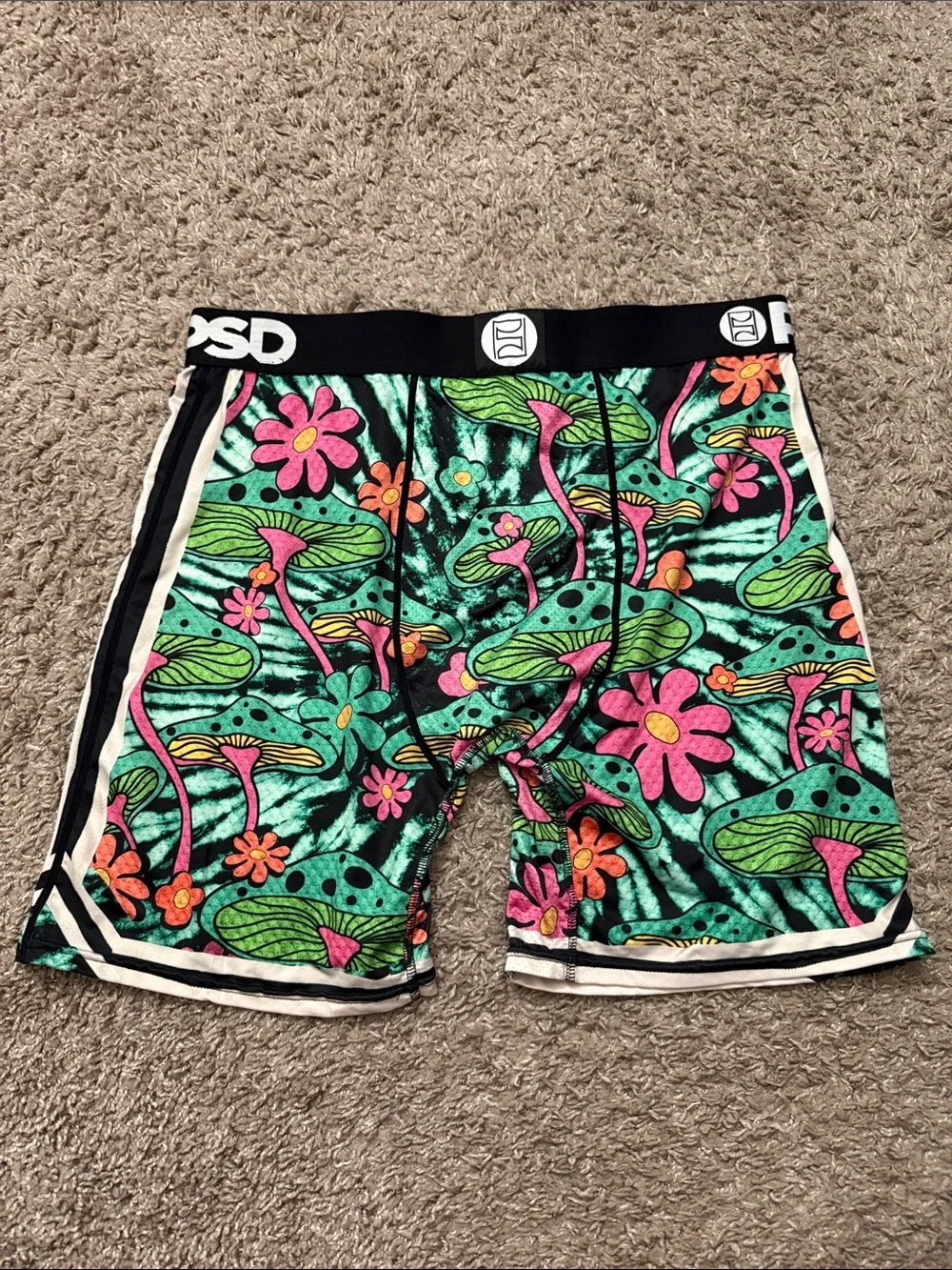 PSD Kids Mushroom & Flower Boxer Briefs in Teal, Pink & Green